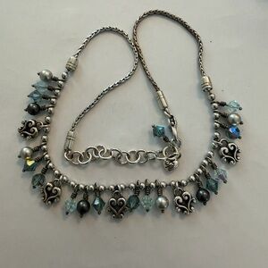 Brighton Silver, Blue Crystal Heart & Faux-Pearl Dangle Bead Necklace